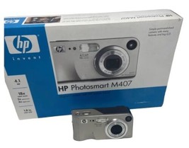 HP Photosmart M407 Digital Camera Silver W original box or parts or repair only - £17.18 GBP