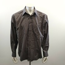 Joseph &amp; Feiss Men&#39;s Non Iron Button Up Shirt Size Large Gray Striped Long Sleev - £9.30 GBP