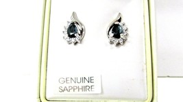 .925 Sterling Silver Blue Sapphire Cubic Zirconia Gems Stud Earrings 1/2&quot; - £23.29 GBP