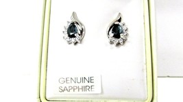 .925 Sterling Silver Blue Sapphire Cubic Zirconia Gems Stud Earrings 1/2&quot; - £23.36 GBP