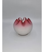 Red Ruffle Vase Bowl Frosted Glass Decorative Centerpiece Decor Accent - $45.77 CAD