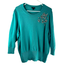 Talbots Womens Sweater Plus Size 3Xp Jeweled Cashmere Stretch Teal - £29.58 GBP