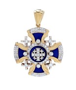 Products 14K Gold Vintage Jerusalem Cross Pendant with Blue Enamel and Diamonds - £2,761.79 GBP