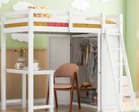 Twin Size Loft Bed With Wardrobe And Desk, White - £534.23 GBP