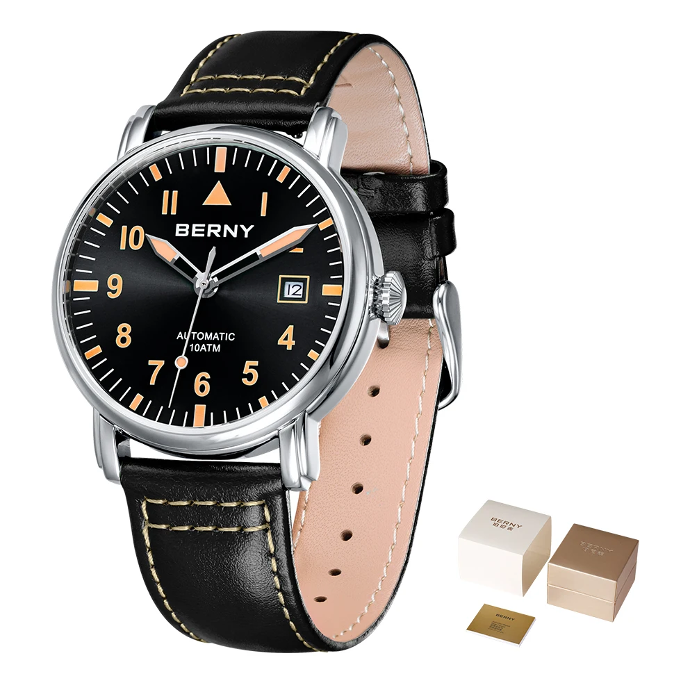 BERNY Men Automatic Watch MIYOTA 8215 Wristwatch Male Mechanical   Vintage Sapph - £226.39 GBP