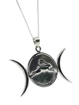 Triple Moon Hare Pendant Large 925 Sterling Silver 18&quot; Chain Wiccan Pagan Boxed - £40.75 GBP
