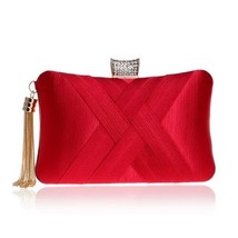  Tel Women Evening Bags Satin Criss-Cross s  Clutch Purse Chain  Handbags Weddin - £54.14 GBP