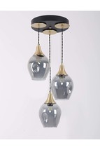 Marlo 3-Piece Black Antique Smoked Glass Pendant Lamp Chandelier - £99.05 GBP