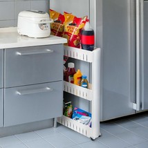 Three Tier Slim Slide Out Pantry on Rollers Mobile Shelving Organize Uni... - £28.35 GBP