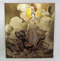 Antique Japanese Metal Plaque  KANNON  Goddess of Mercy Three Toed Drago... - $82.75