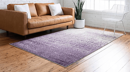 Purple Ivory Distressed Vintage Boho Area Rug - 5X8 Feet - £87.36 GBP