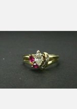 1.50Ct Simulated Diamond Marquise Ruby Ring Womens 14k Yellow Gold Plated - £72.49 GBP