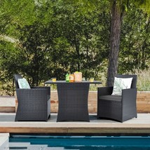 3 Pieces Patio Rattan Furniture Set with Cushion and Sofa Armrest-Gray - £219.51 GBP