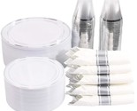 350 Pcs Silver Plastic Plates With Silverware And Disposable Cups, Inclu... - £82.02 GBP