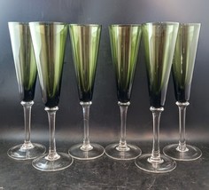 Set Of 6 Olive Green Glass Champagne Flutes Clear-Stemmed Barware, 10&quot; T... - $1,107.48 MXN