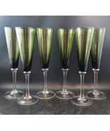 Set Of 6 Olive Green Glass Champagne Flutes Clear-Stemmed Barware, 10&quot; T... - $81.54 CAD