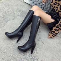 New Women Knee High Boots Round head Thick Heel Zipper Solid Color High heels Bo - $72.55