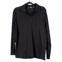 Murano Liquid Luxury Collared Shirt M Mens Black VNeck Ribbed Long Sleev... - £15.46 GBP
