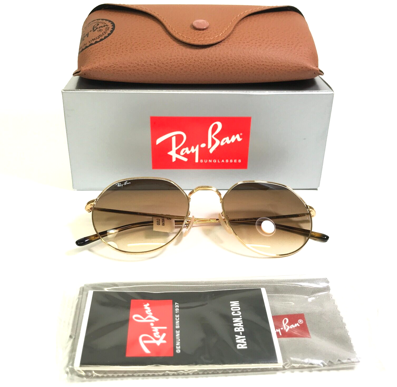 Ray-Ban Sunglasses RB3565 JACK 001/51 Polished Gold Hexagon Wire Rim 55-20-145 - $116.66