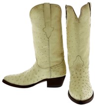 Cowboy Western Boots Leather Full Ostrich Quill Off White J Toe Botas - £202.98 GBP