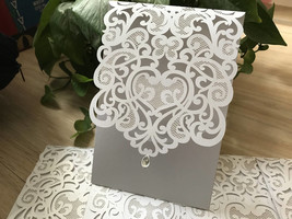 50pcs White laser cut Wedding Invitation Cards with buckle,customize invitations - $59.20