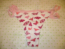 Rue 21 Women&#39;s Thong Panties MEDIUM White W Pink Butterflies W Strappy Sides - £7.87 GBP