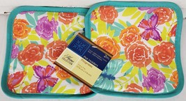 Set of 2 Same Printed Pot Holders, 7&quot; x 7&quot;, MULTICOLOR FLOWERS &amp; BUTTERF... - $7.91