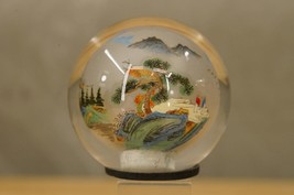 Vintage Asian Art Round Dome Glass Paperweight Japan Reverse Painted Mou... - £19.45 GBP