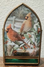 Stained Glass And Copper Cardinal And Holly Tea Light Candle Holder - £11.79 GBP