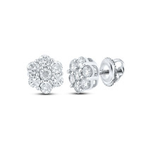 14kt White Gold Mens Round Diamond Flower Cluster Earrings 1 Cttw - £794.69 GBP