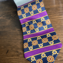 Tommy Hilfiger Orange Mandala Medallion Navy Purple Stripe Necktie 100% Silk Tie - £9.42 GBP