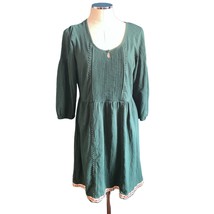 Matilda Jane Pintuck Pleated Floral Trim 3/4 Sleeve Teal Green Mini Dres... - $32.44