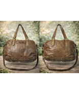 Langelotti Brown Distressed Leather Studded Boho Satchel Shoulder Crossb... - $129.95