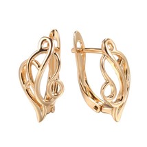 New 585 Rose Gold Note Hollow Clip Earrings Palace Vintage Jewelry Elegant Stud  - £7.16 GBP