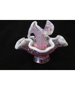 Fenton Mini Epergne Iridized Diamond Lace Pink Snow Crest Single Horn VTG - $188.10