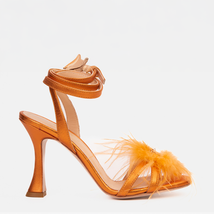 The Siena Orange Leather Ankle Strap Plumed Women Sandal Final Sale! image 8