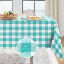 Gingham Checkered Rectangle Tablecloth 60 X 84 Inch - Waterproof Buffalo Plaid T - £26.68 GBP