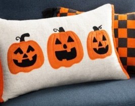 2 Hyde &amp; EEK! Boutique Three Pumpkin Lumbar Halloween Throw Pillow 18&quot;X12&quot; - £14.36 GBP