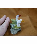 (Y-DUC-454) pair of Ducks white + green love bird gemstone STONE gem Per... - $13.29