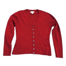 Women&#39;s Sparkly Red Cardigan Size Medium V-Neck Long Sleeves Ribbed Worthington  - £13.99 GBP