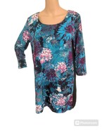 Laura Ashley Blouse Blue Floral Top M Poly Spandex - $10.94 CAD