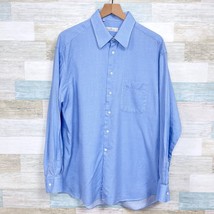 Ermenegildo Zegna Micro Check Point Collar Dress Shirt Blue Career Mens 44 17.5 - £86.78 GBP