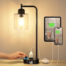 Industrial Bedside Table Lamp For Bedroom - Nightstand Lamps With Usb C Charging - £58.01 GBP