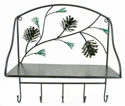 Rustic Wrought Iron Painted Pine Cone Wall Shelf Hook Set - £22.37 GBP