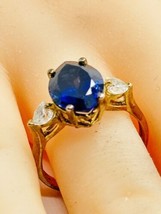 sterling silver blue sapphire cz gold tone ring size 8 - £43.28 GBP
