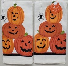 2 Same Cotton Printed Towels (16&quot;x26&quot;) Halloween Jack O&#39;lantern Pumpkins, Ritz - £12.65 GBP