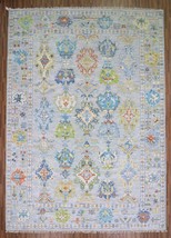 Wool 10x14 Ft Blue Colourful Hand Made Carpet Turkish Oushak Rug - £1,798.08 GBP