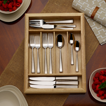 Mikasa Essex Satin 65-Piece Stainless Steel Flatware Set with Wood Caddy - £157.15 GBP