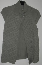 Womens M Izod Gray Cap Sleeve Top Buttons at Neck Cardigan Sweater Vest - $8.91