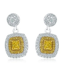 Cushion Natural Fancy Yellow 1.62CT Diamond Drop Dangle Earrings 14k Gold - $63,089.75 MXN
